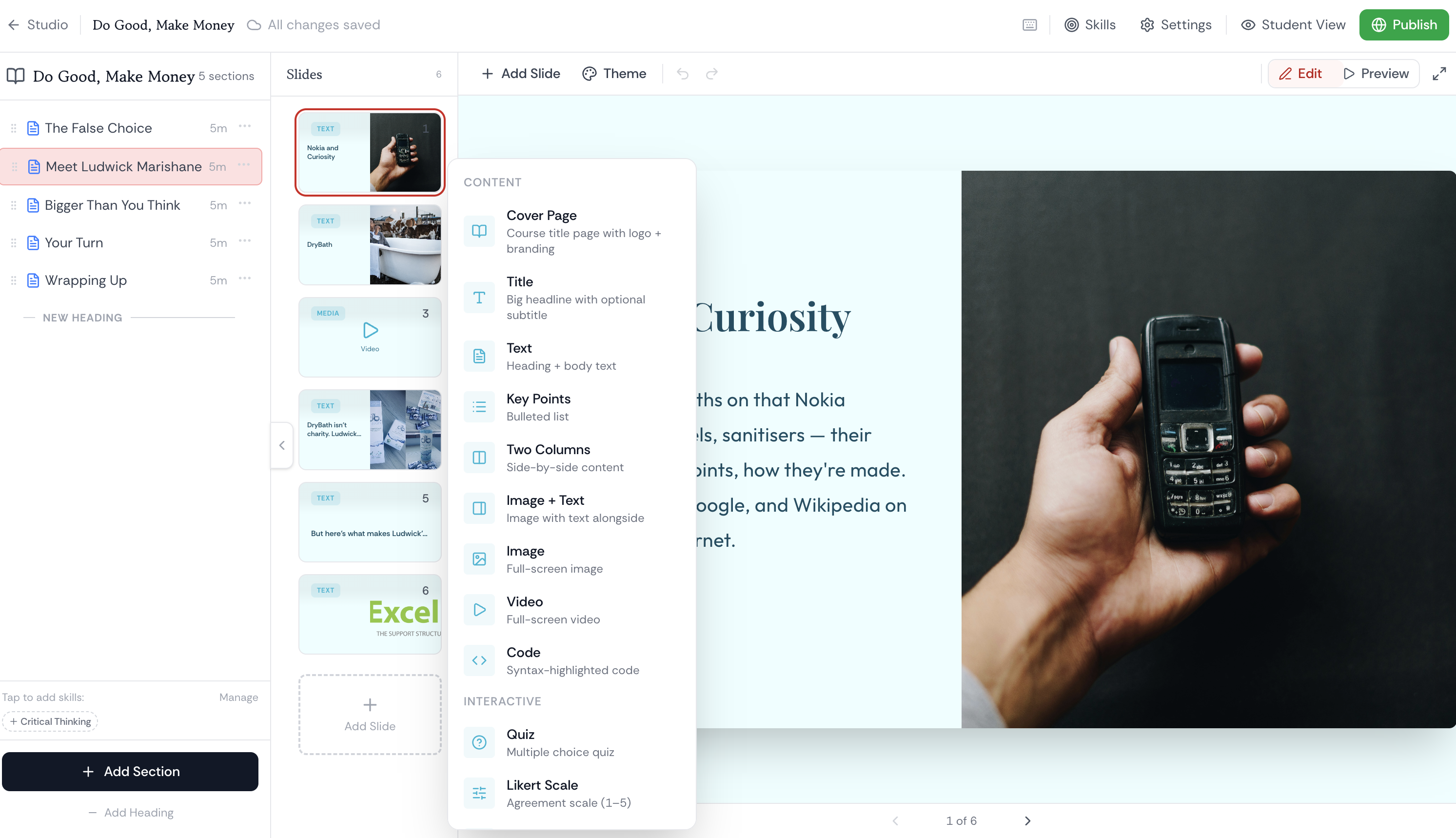 The Kula Learn Studio — course creation interface